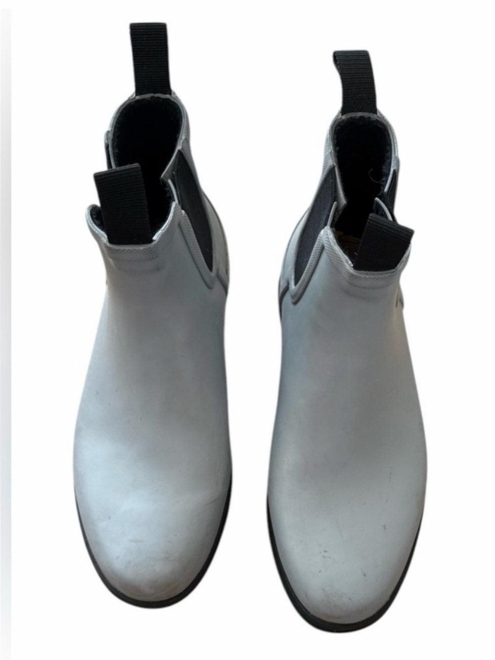 L.L. Bean Light Gray Chelsea Rain Boots with Black Pull Tabs
